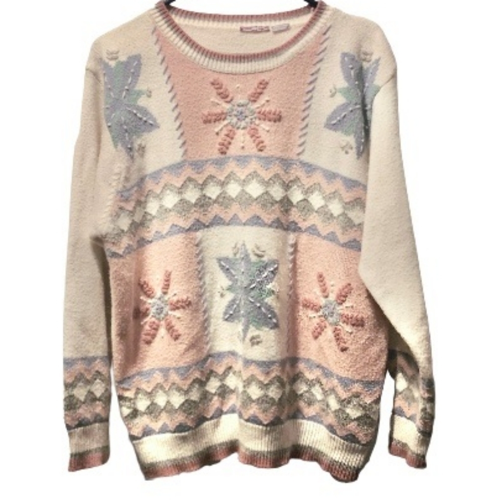 Vintage pastel snowflake holiday‎ sweater